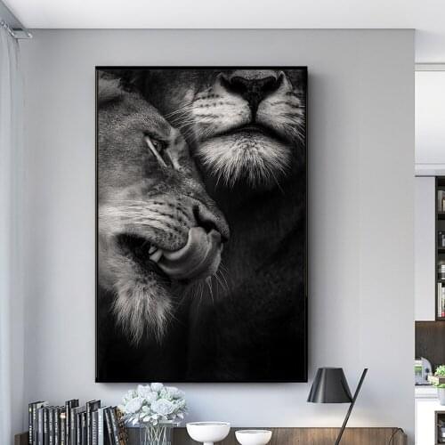 African Wild Lover Lions Canvas Paintings On The Wall Art Posters and Prints Black and White Wall Decor Mural Picture for Home