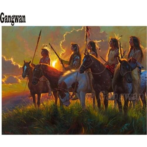 5D DIY Diamond Painting Indian Native warrior Diamond Mosaic Diamond Embroidery sunset view Cross Stitch Sets Wall Sticker Decor