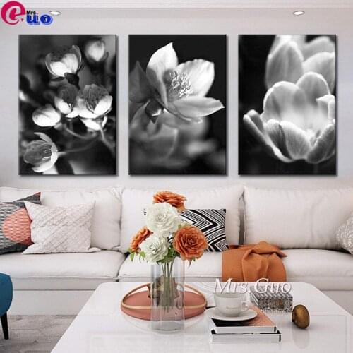 5D DIY Diamond Painting Full Square Diamond Embroidery Flower Wall Art White Flower Triptych Magnolia Rhinestones Home Decor