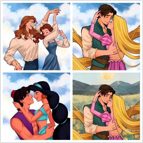 Disney 5D Diy Diamond Painting Cartoon Princess Prince Series Diamond Embroidered Full Round Diamond Exquisite Home Decoration