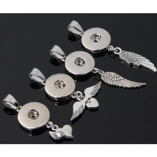 Assorted Angel Wing Silver Lovely Pendent Small Snap Button Design Fit 12mm Interchangeable Snaps Best Jewelry Gift Wholesale