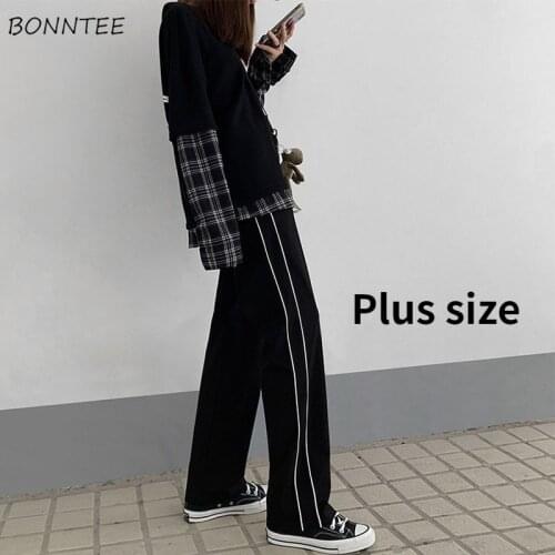 Wide Leg Pants Women Workout Chic Unisex Trendy Simple Side-stripe Design Preppy Teens Big Size All-match Spring Harajuku Daily