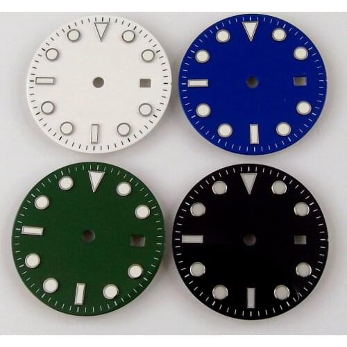 Nologo 31.3mm Watch Dial for MINGZHU 2813 MIYOTA 8215 8205 Movement Date Window Black Needles Luminous Marks