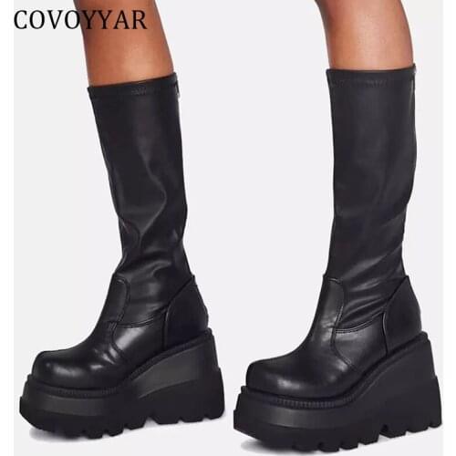COVOYYAR 2021 Winter Over The Knee Boots Women Thick Heel Black Thigh High Boots Fashion Wedge Women Shoes Size 40 WBS4108