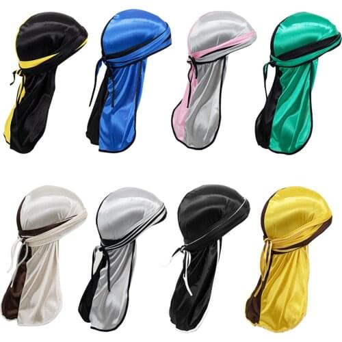 New Hip Hop Tow Color Durag Hair Accessories Silk Bonnet Satin Breathable Headwear Hats Fedoras Beanie For Adults Turban Cap