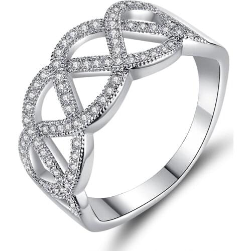 Hainon Fashion Silver Color Ring Hollow Cross Net Weaves Jewelry for Women&Men Gift Clear Zircon Wedding Party Finger Rings