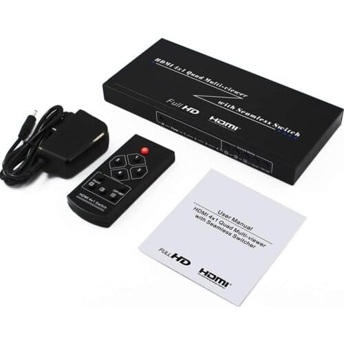 HDMI 4x1 Quad Screen Multi-Viewer Seamless Switcher 4 Ports Four-Way Image Splitter HDCP 1.2 Support 1080p for PS4 PC DVD