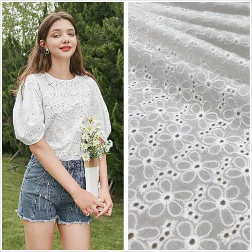 Cotton Eyelet Floral Lace Fabric Hollow Embroidery Flower Lace Fabric for DIY Boho Dress, Beach Dress, Summer Dress Blouse Top