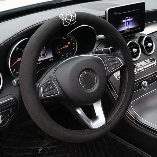 Creative Camellia Flower Soft Plush Car Steering wheel Cover Decoration Style Auto Interior Armrest Pad Cushion Accessories
