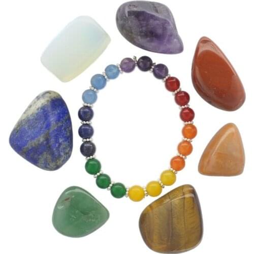 Chakra Healing Stone Set of 7 Piece Assorted Polished Gem stones with Stone Bracelet Healing Stone