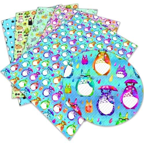 Totoro Cartoon Printed Faux Leather Fabric Sheets DIY Crafts Making 22X30cm Custom Printed Vinyl Synthetic Faux Leather for Bows