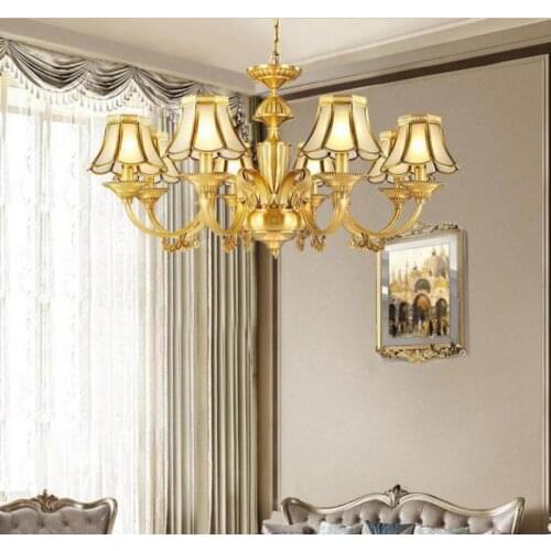 European Chandelier All Copper Living Room Chandeliers Household Bedroom Lamps Creative Dining Room Chandelier Lighting