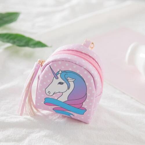 Fashion Purses Printing Unicorn Design Tassel Coin Purse Key Card Bag Gift