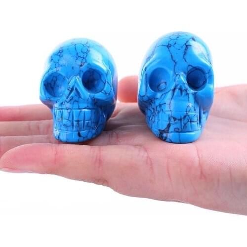 MOKAGY Small Sizes Natural Blue Turquoise Quartz Crystal Skulls 2 inch for Gift Decoration 1pc