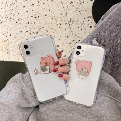 Cute Bear Soft Silicone Case for IPhone 11 12 Pro Max Mini XR X XS 7 8 Plus SE 2020 Shell Transparent Protective Back Cover