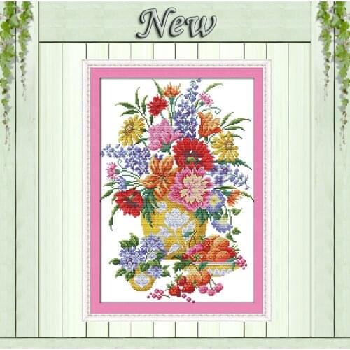 The colorful flowers,counted print on canvas DMC 11CT 14CT Cross Stitch kits,needlework embroidery Sets,beautiful Flower basket
