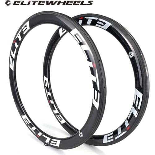 ELITEWHEELS 700c Carbon Rim 50mm Tubeless Clincher Tubular UD Glossy Finish 3K Twill Brake Surface 27/25mm Width Road Wheels