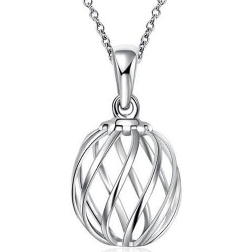 Wholesale silver plated pendant,925 fashion Silver colorjewelry hollow ball pendants necklace for women/men +chain