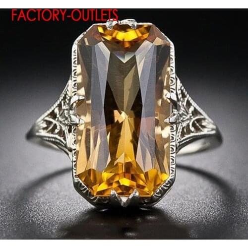 Authentic 925 Sterling Silver Round Finger Rings For Women Girls With Sparkling Yellow CZ Crystal Jewelry Wedding Statement