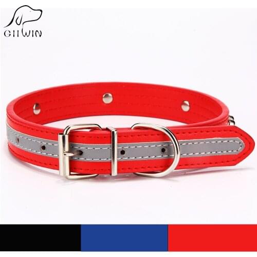 [GIIWIN] Adjustable Pet Dog Collar Leash PU Leather Reflective for Dogs Cat Black Red Bone Neck Strap Dog-Collar Harness JW0031