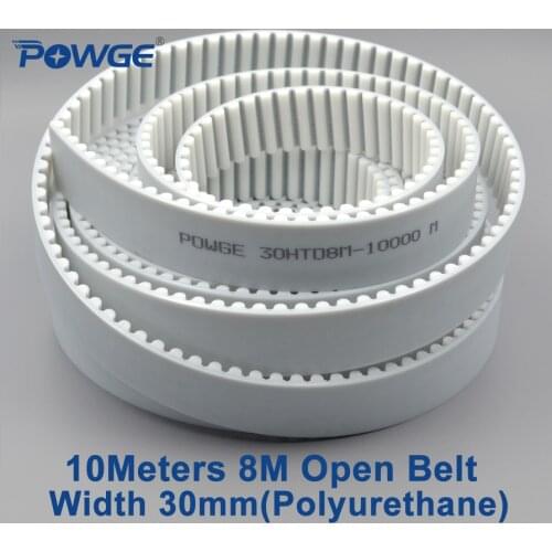 POWGE 10meters PU White HTD 8M Open Timing belt 8M-30mm Width 30mm Polyurethane steel Arc Tooth 30HTD8M Synchronous Belt pulley