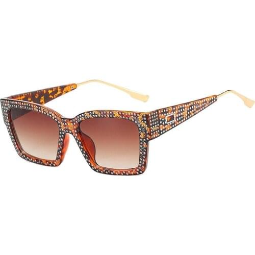 Oversized Luxury Square Sunglasses Women Diamond Gradient Sun Glasses Men Mirror Lens Unisex Imitation Diamonds Eyeglasses Frame