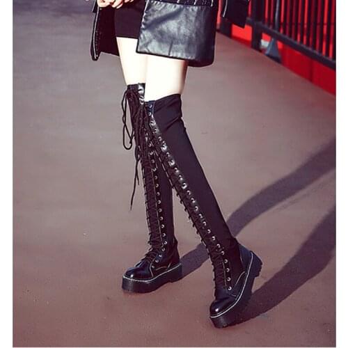 Thigh Long Platform Boots Sexy Women Shoes 4.5cm Heels Fashion Zip Over Knee Boots Black Lace Up Ladies Shoes Women Footwear