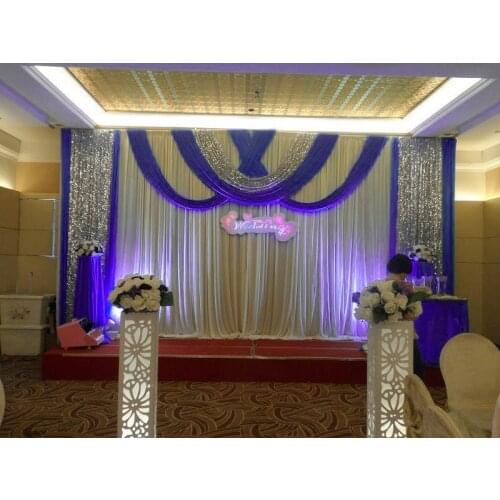 20ft*10ft Wedding backdrop wih beautiful swags royal blue with pute white clear style wedding drapery