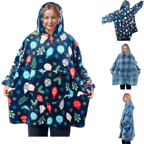Christmas home service Adults Casual Front Pocket Oversized Hoodie Wearable Blanket Loose Sweatshirt hoodie women TV blanket F4