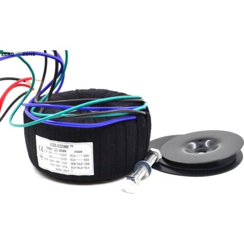 GZLOZONE 200W Black Cloth Toroid Transformer 200VA 2X115V For Amplifier 17V-0-17V 12V-0-12V