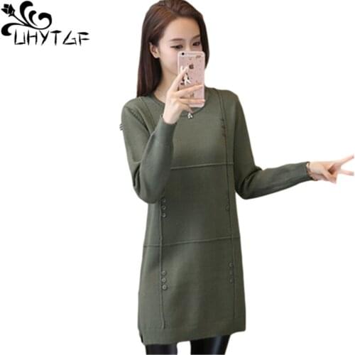 UHYTGF Autumn Sweater Woman Long Knit Sweater Pullover Female Long Sleeve Plus Size Sweater Ladies Elasticity Warm Sweaters 650