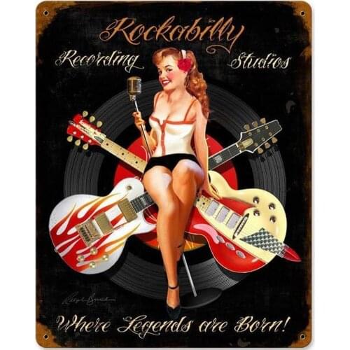Losea Rockabilly Recording Vintage Retro Tin Metal Sign Vintage Wall Decor Metal Plaque Poster for Home Club Bar Pub Tavern