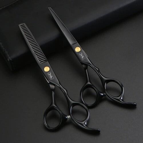 Japan 440c Professional hairdressing scissors for barber shop Cutting and thinning tools Black paint craft Tooth scissors 6 inch