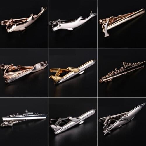 Men Tie Clip Cute Steamship Dolphin Airplane Tableware Shape Tie Bar Wedding Party Pin Jewelry Clip High Grade Men Gifts