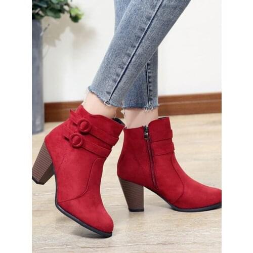 Red Boots Women 2021 Ankle Boots for Women High Heel Autumn Shoes Women Fashion Zipper Boots Size 43 Botas Mujer