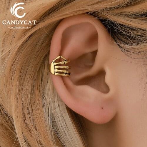 Trendy Punk Skull Hand Bone Clip Earrings For Women Men 2019 Statement No Pierced Ear Cuff Unisex Jewelry Gifts Wholesale