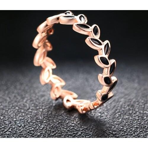 Double Fair Drop Glaze Willow Leaf Rings For Women Party Classic Rose Gold Color Engagement Fashion Jewelry Wholsale DFR183