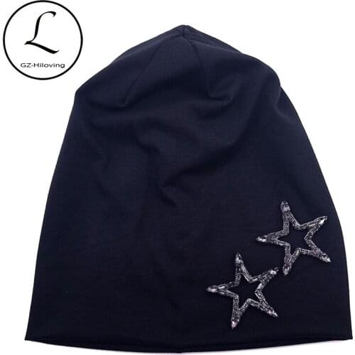 GZHilovingL Women Rhinestones Star Slouch Beanies Hats 2019 New Spring Soft Thin Cotton Baggy Skullies Hats Cap for Ladies Girls