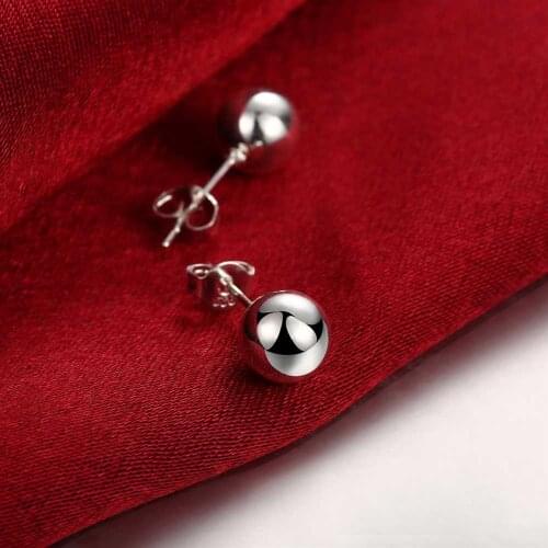 New 925 Sterling Silver Earrings for Women Simple 8mm 10MM beads Ear studs Fashion Christmas gift Street all-match party Jewelry
