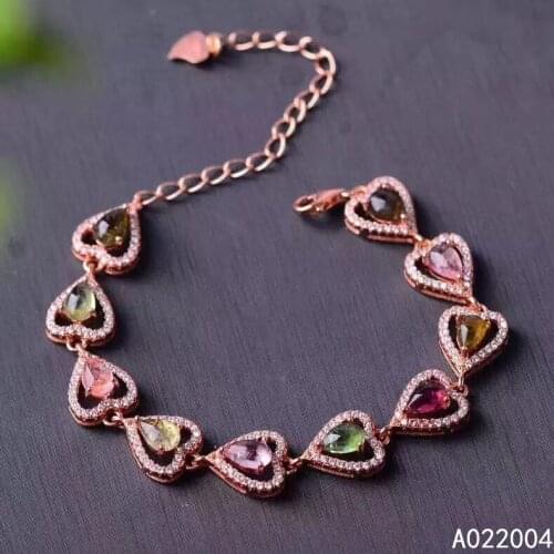 KJJEAXCMY Fine Jewelry 925 Sterling Silver inlaid gemstone tourmaline women hand bracelet trendy support detection