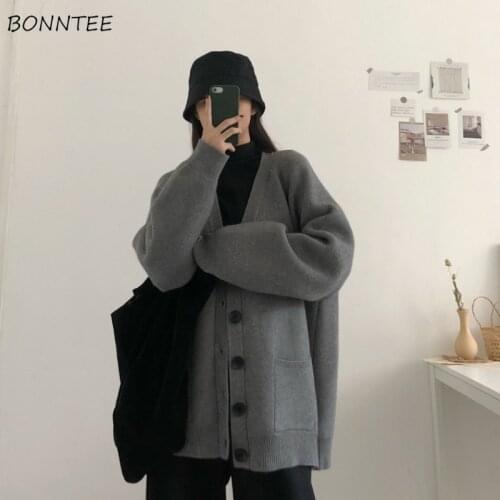 Cardigan Women V-neck College Style Retro Vintage Single Breasted Teens Knitted Outerwear All-match Harajuku Female Sweater Chic