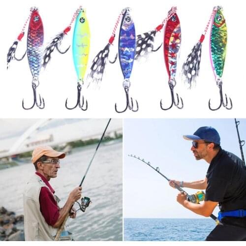 5Pcs/Set 4.8cm 14g Solid Fishing Lure Treble Hook with Feather Metal Jig Fishing Lure Trolling Hard Bait for Outdoor рыбалка