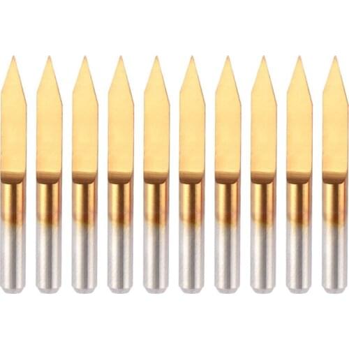 10Pcs 30 Degree 0.1mm Tip Titanium Coated Flat Bottom Carbide PCB Engraving Bits V-Shape CNC Router Cutter Cutting Tool