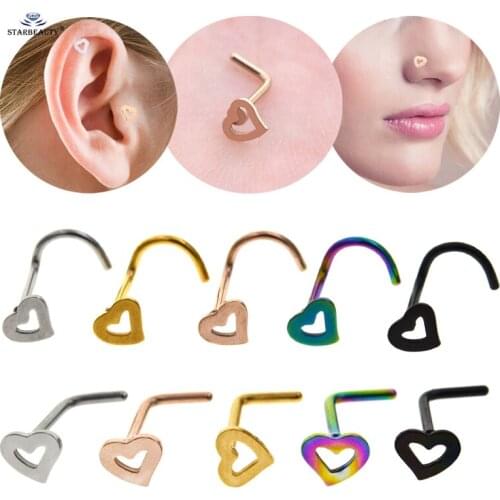2pcs/lot 20G L U Shape Heart Nose Piercing Helix Piercing Nostril Tragus Lip Ring Faux Nose Ring Hooks Earrings Pircing Jewelry
