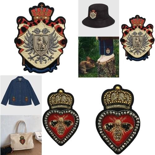 2pcs Fashion 3D Metal EmbroideryPatches for Clothing AppliquesCrown Bee Badge Stripes Stickers Sew on Jacket DIY Accessories