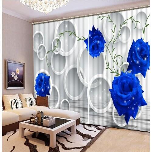 European style 3D Curtain Custom Photo 3d Blue rose circle Living room Office Hotel Home Decorative Curtain Modern Window
