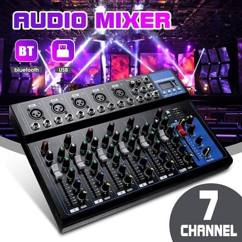 7 Channel Stereo Sound Mixing Console bluetooth USB Record Computer Playback Phantom Power USB Digital Audio Mixer Amplifier