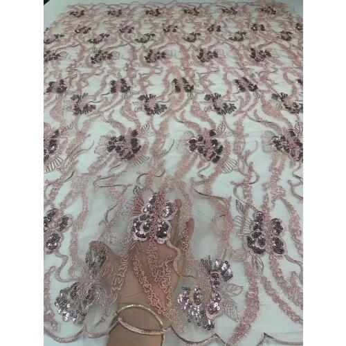 African Lace Fabric 5 Yards Sewing DIY Design Evening Party Wedding Dress Sequins Tulle Embroidery Craft Trimming Wholesale