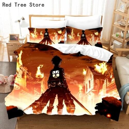 Anime 3D Attack on Titan Printed Bedding Set King Queen Duvet Cover Pillow Case Comforter Quilt Adult Kids Bedclothes Bed Linens