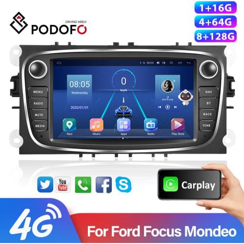 Podofo Android 8.1 GPS Car Radios 2 Din Car Multimedia player 7'' Audio DVD Player For Ford/Focus/S-Max/Mondeo 9/GalaxyC-Max